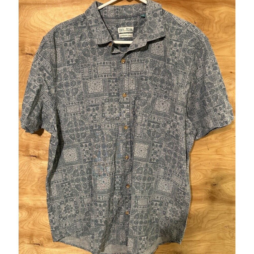Tenth & Ocean Washable Linen Topical Short Sleeve Button Down Shirt Men's XL